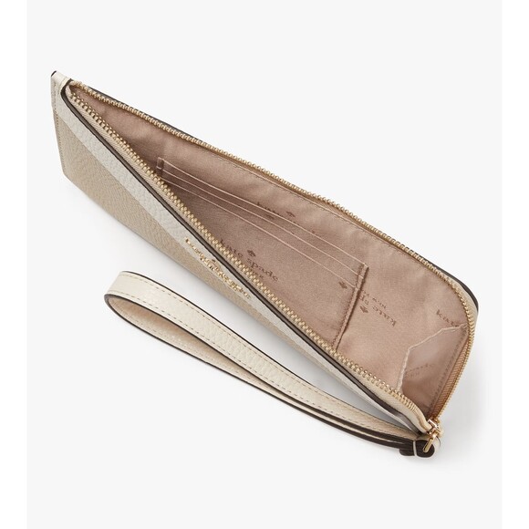 New Kate Spade Lucy Colorblock Leather Medium L-zip Wristlet Light Sand Multi - Picture 2 of 3